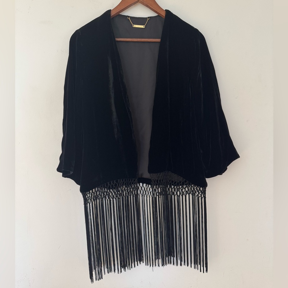 Trina Turk Black Velvet Kimono with Fringe